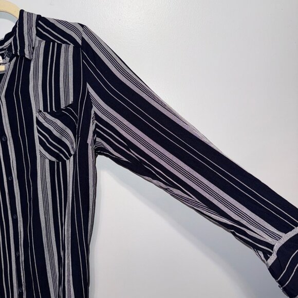 Merona Womens Button-Down Striped Shirt Dress XL Black & Gray Long Sleeve - Picture 5 of 7